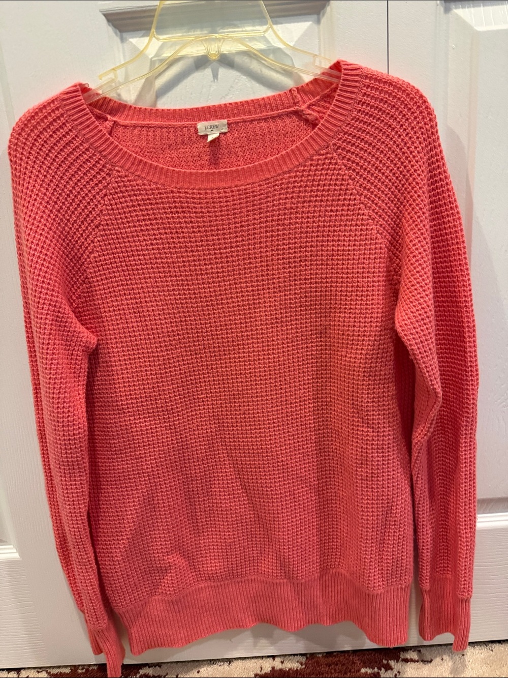 J. Crew Coral Waffle-Knit Crewneck Sweater..vintage .. size M ..like new